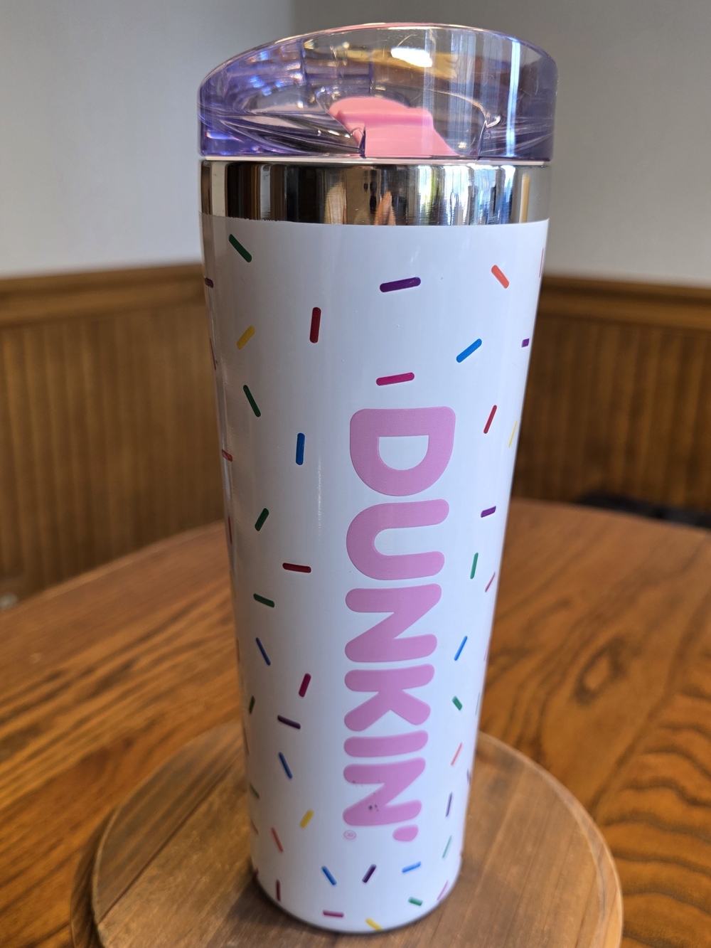Dunkin White Sprinkles Travel Tumbler 24oz.